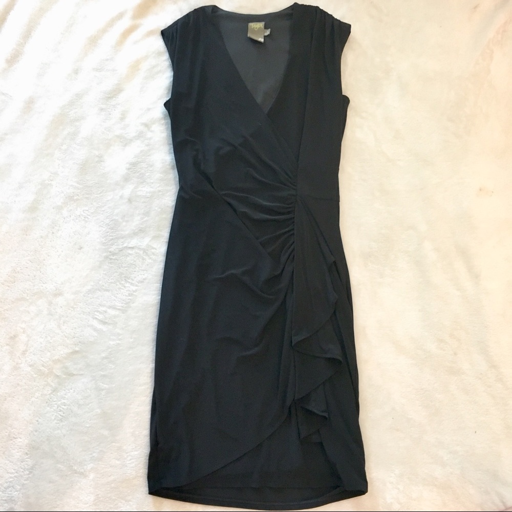 Black dress with ruffle slit